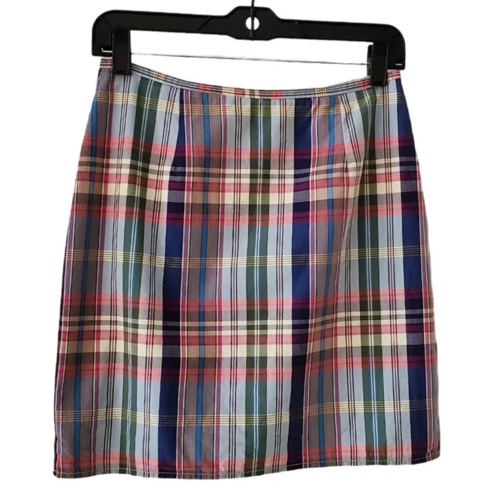 Petite Sophisticate Madras Skirt | EUC | 6P | Blue Green Pink Cranberry Cream - Picture 1 of 8